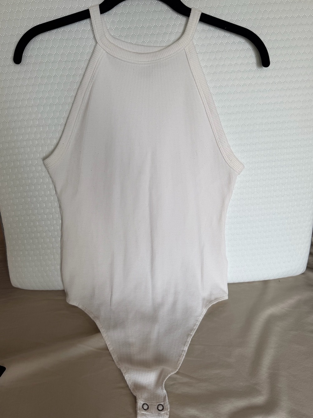 American Eagle Women’s White Ribbed One-Piece Bodysuit
